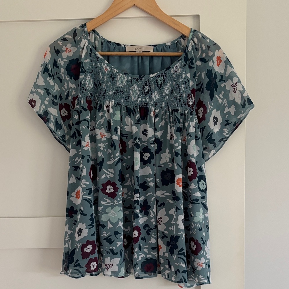LOFT Lined Blouse With Smocking